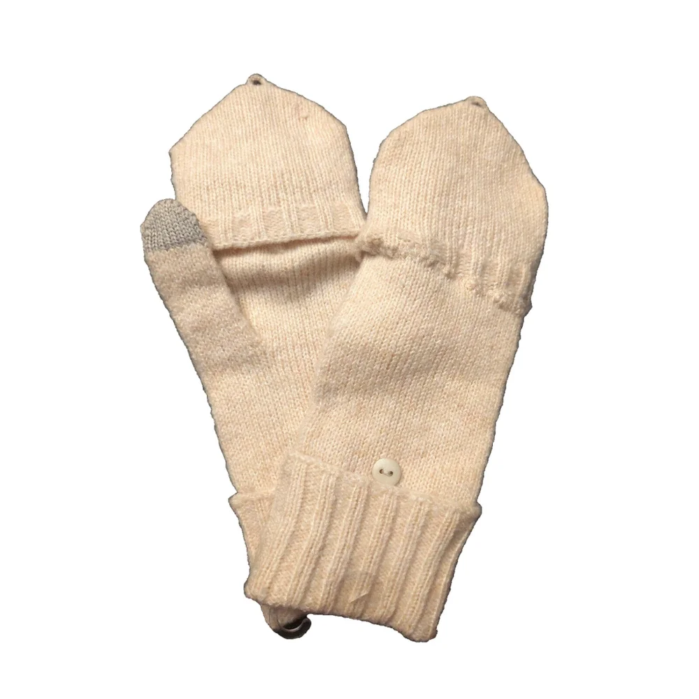On 34th Wide-Ribbed Pop-Top Oat/Beige Knit Gloves Sz One Size NWT